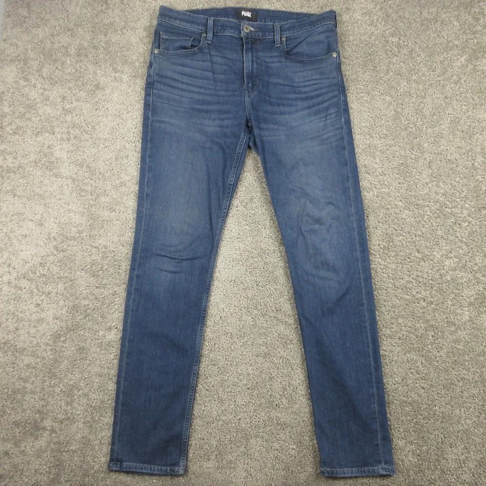 Paige Jeans Mens 34x33 Blue Lennox Slim Straight Ashburn Faded Flex Denim Pants